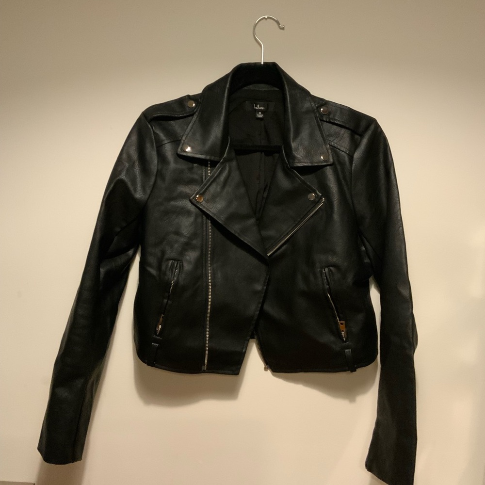 Lulu's Black Leather Moto Jacket Asymmetrical Zipper